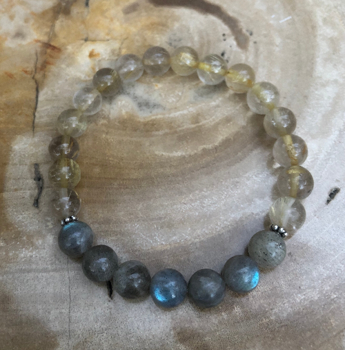 Citrine & Blue Flash Labradorite Stretch Bracelet! Natural Gemstones! - ModernMonaStudio