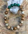 Genuine Malachite & Picture Jasper Stretch Bracelet! Rare Gemstone! - ModernMonaStudio