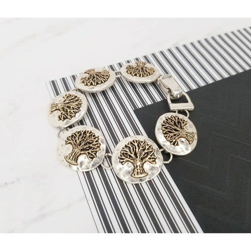 Tree of Life Metal Bracelet with Antique Bronze Tree Of Life Detail - Fresh Start & Growth Bracelet - ModernMonaStudio