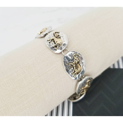 Elephant Metal Bracelet with Antique Bronze Elephant Detail - Strength and Resilience Bracelet - ModernMonaStudio