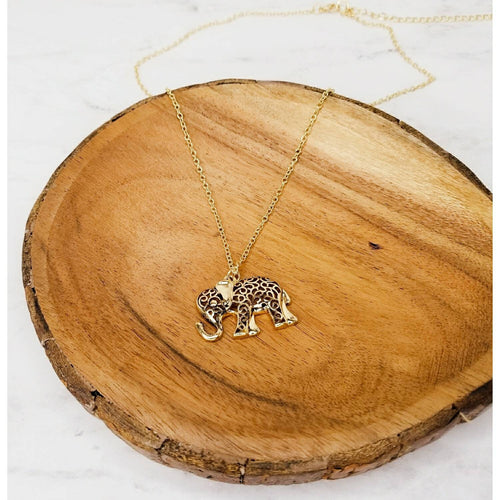 Gold Elephant Necklace with Elephant Charm - Strength and Resilience Necklace - Unisex