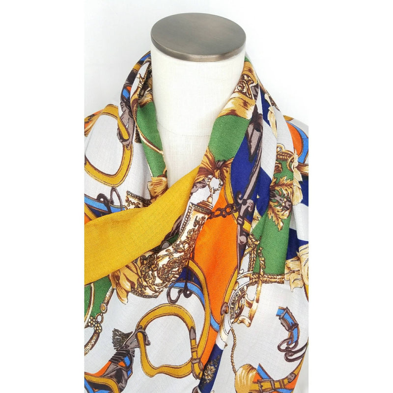 Viscose Uptown Emerald Green/Orange Chain Scarf - Tassel Chain Scarf