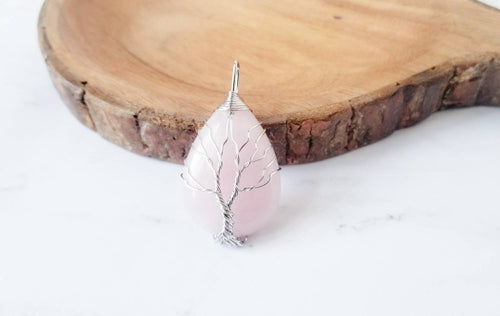 Rose Quartz Tree of Life Charm with Silver Wire Detail - Fresh Start & Growth Charm - ModernMonaStudio