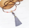 Grey Tassel Bead Boho Necklace with multi colored beads - Mala - Yoga Necklace - Meditation Necklace