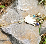 Brass Hand of Compassion Wind Chime w/ Colored Beads & Bells - ModernMonaStudio
