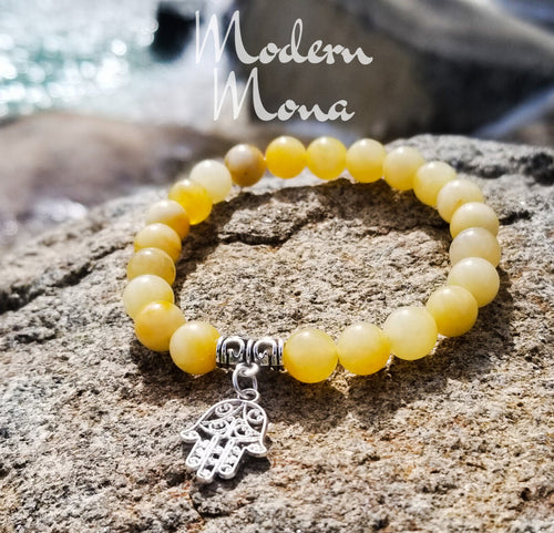 Yellow Aventurine Hamsa Hand Bracelet - Hamsa Hand Jewelry - Hamsa Gifts - Hamsa Novelty - ModernMonaStudio