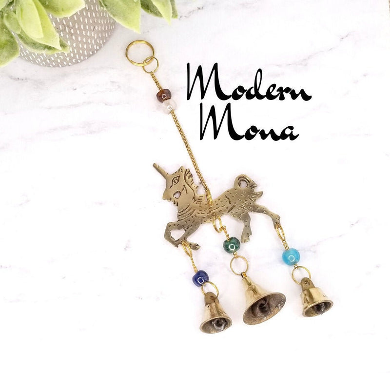 Brass Unicorn Wind Chime w/ Beads & Bells - Unicorn Novelty - Unicorns - ModernMonaStudio