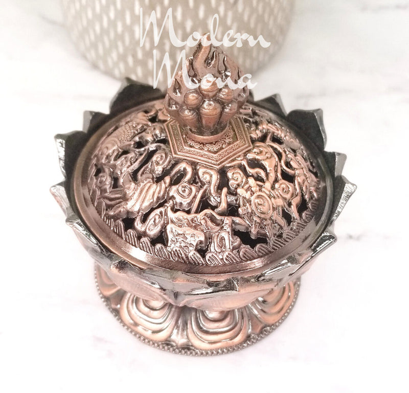 Lotus Flower Incense Burner w/Lid- Lotus Flower Tray - ModernMonaStudio