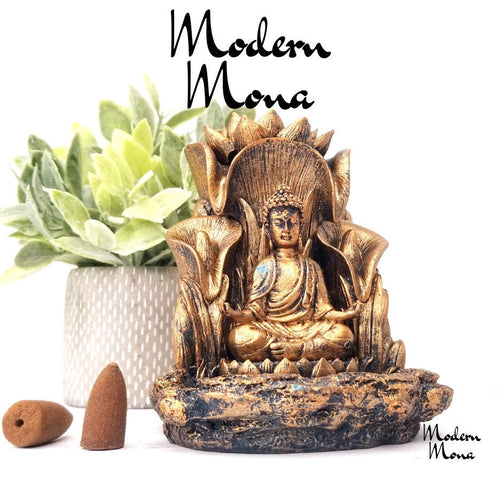 Bronze Sitting Buddha Back Flow Burner - ModernMonaStudio