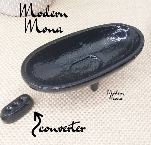 4"L - Petite Cast Iron Smudge & Incense Canoe Tray - Incense Smudge Bowl includes converter for incense - Small Size at 4 inches Long.