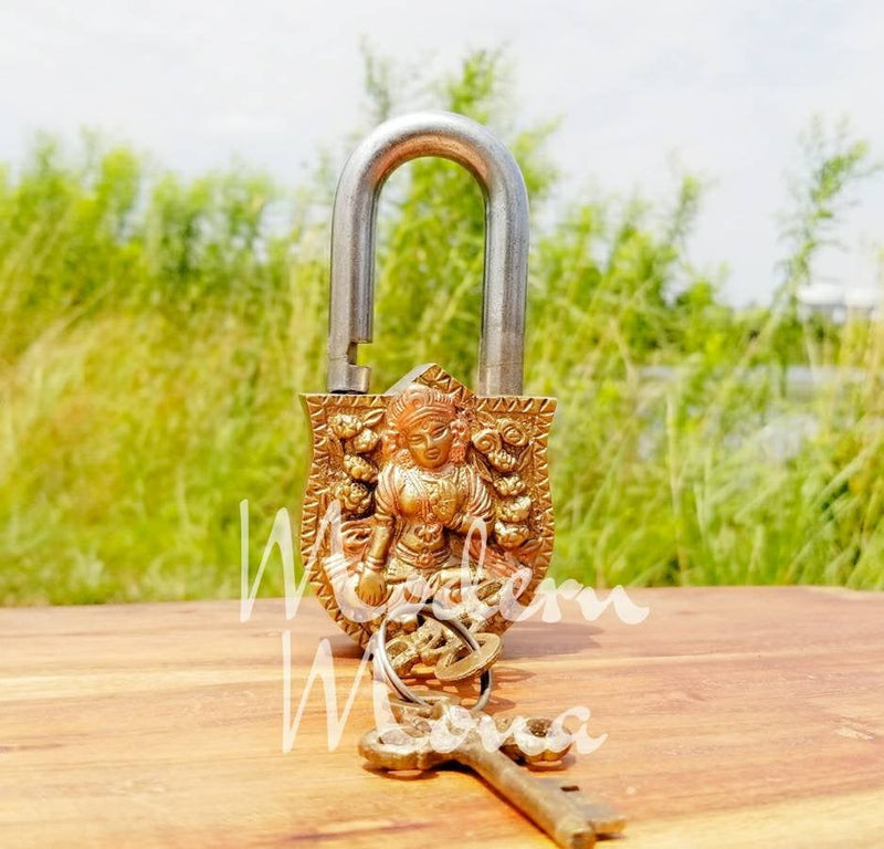 Tara Goddess Lock with Key Tara Lock, Antique Gold Lock, Goddess Tara Lock with working keys - ModernMonaStudio