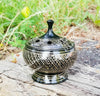 Carved Black Brass Round Incense Burner - ModernMonaStudio