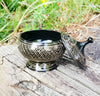 Carved Black Brass Round Incense Burner - ModernMonaStudio