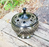 Carved Black Brass Round Incense Burner - ModernMonaStudio