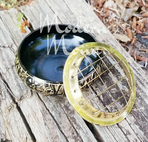 Black Brass Round Charcoal Burner with Brass Screen,  Smudge Burn Tray - Incense Burner - Resin Incense Burner - Charcoal Incense Burner