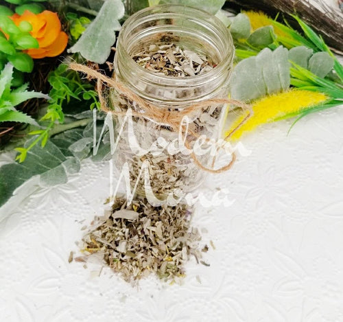 Loose Smudge Mason Jar - Combination Loose Herbs and Leaves - Desert Sage, Cedar, Black Sage, Yerba Santa, Juniper, Shasta Sage, White Sage - ModernMonaStudio