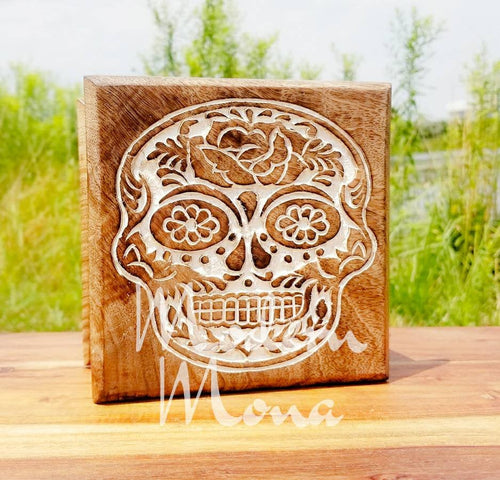 Carved Skull Mango Wood Box - ModernMonaStudio