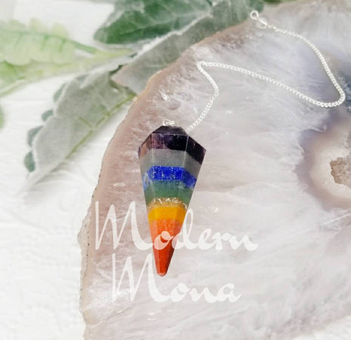 7 Chakra Pendulum Gemstone, 7 Chakra Charm, Seven Chakra Dowsing - ModernMonaStudio