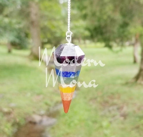 7 Chakra Pendulum Gemstone, 7 Chakra Charm, 7 Chakra Jewelry, 7 Chakra Dowsing, Pendulum Divination