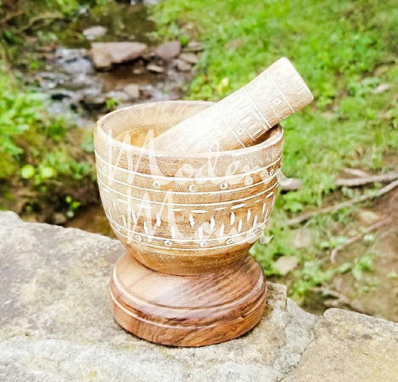 Hand Carved Wood Mortar and Pestle, Wood Herb Bowl, Herb Mortar and Pestle Set - ModernMonaStudio