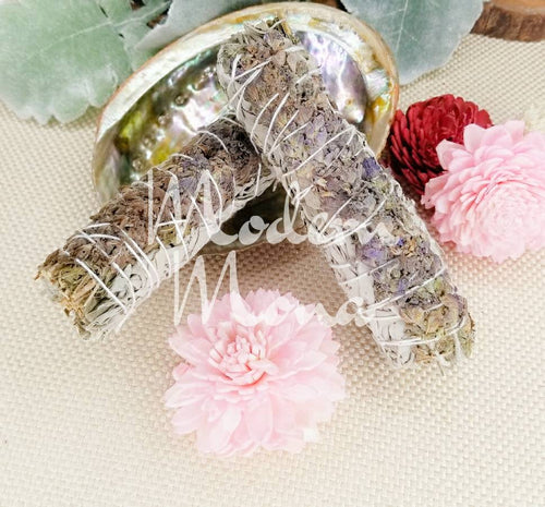 5"L - White Sage and Lavender Flower Smudge, Smudges with Sage and Lavender - ModernMonaStudio