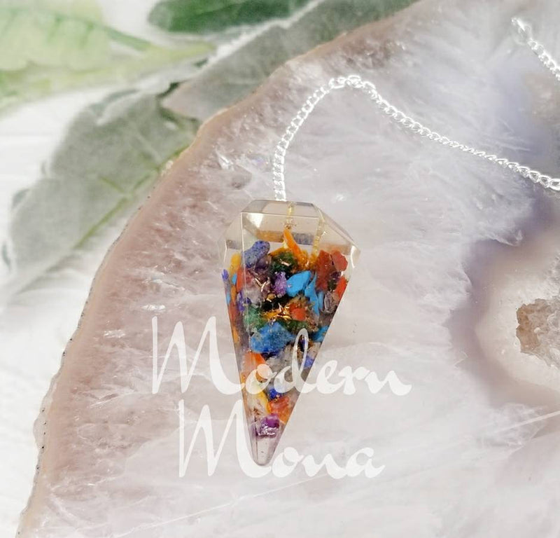 7 Chakra Orgone Pendulum - 7 Chakra Charm - Seven Chakra Dowsing - ModernMonaStudio