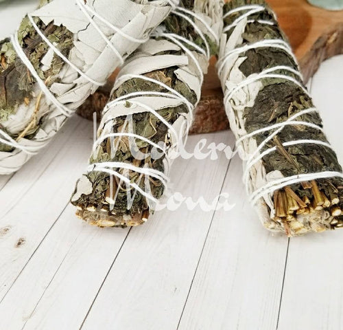 Peppermint and White Sage Smudge Smudging Wand - Combo Smudge with Peppermint - ModernMonaStudio