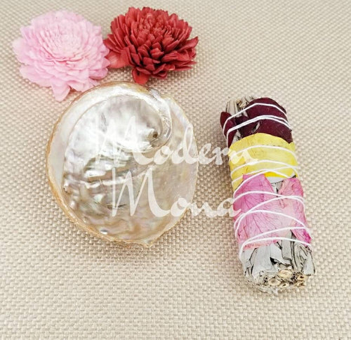 Smudge Kit with Red Abalone Shell and White Sage Rose Petal Smudge