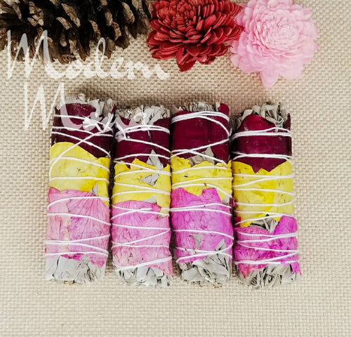 Smudge Bundle -  Rose Petal White Sage Bundle, White Sage Bundles - ModernMonaStudio