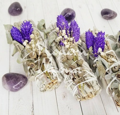 White Sage, Wild Purple Lavender and Silver Dollar Eucalyptus Smudge Mix, Cleaning Sage Bundles,  Eucalyptus and Lavender Smudge