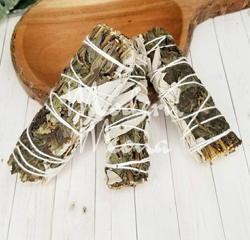 Peppermint and White Sage Smudge Smudging Wand - Combo Smudge with Peppermint - ModernMonaStudio