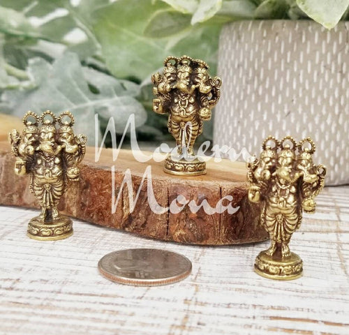 Three-headed Ganesha, Mini Trimukhi Ganpati, Brass Statue, Lord Ganesh Brass Statue, Dancing Lord Ganesh, Three-headed Ganesha - 1.5" Tall
