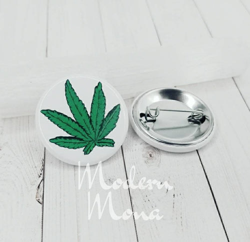 Marijuana Leaf Color Pinback Button - Marijuana Leaf - Leaf Button - Safety back closure - Smaller Size (1.25") - Pinback Buttons