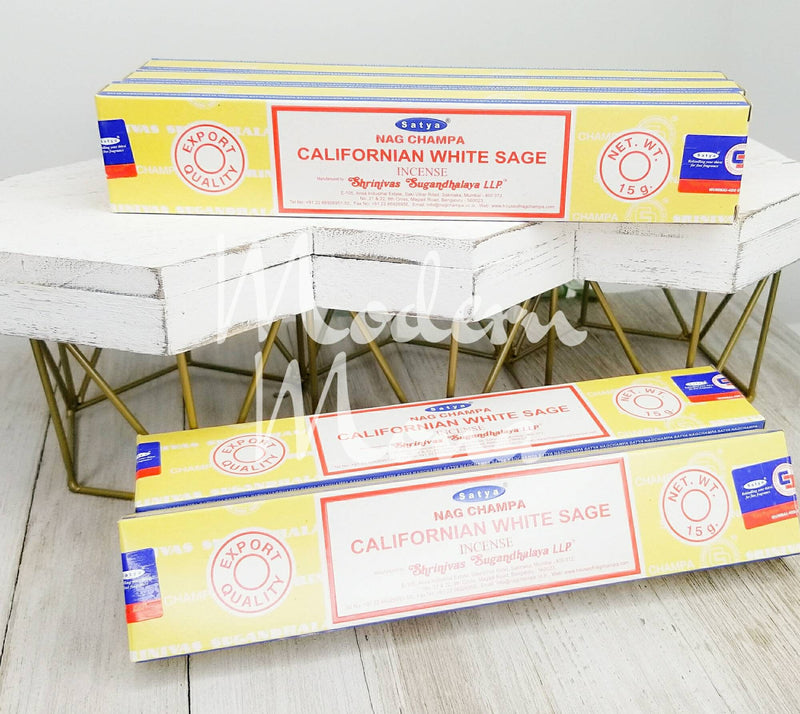 Satya California White Sage Nag Champa - Original Yellow Box Incense Sticks (15 Gram Box),White Sage Incense, Sage Incense Sticks