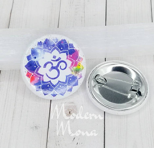 Om Mandala Color Pinback Button - Om Mandala-  Om Mandala Safety back closure - Smaller Size (1.25")