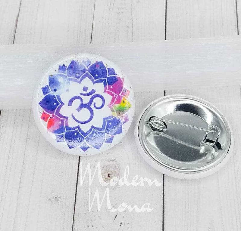 Om Mandala Color Pinback Button - Om Mandala-  Om Mandala Safety back closure - Smaller Size (1.25")